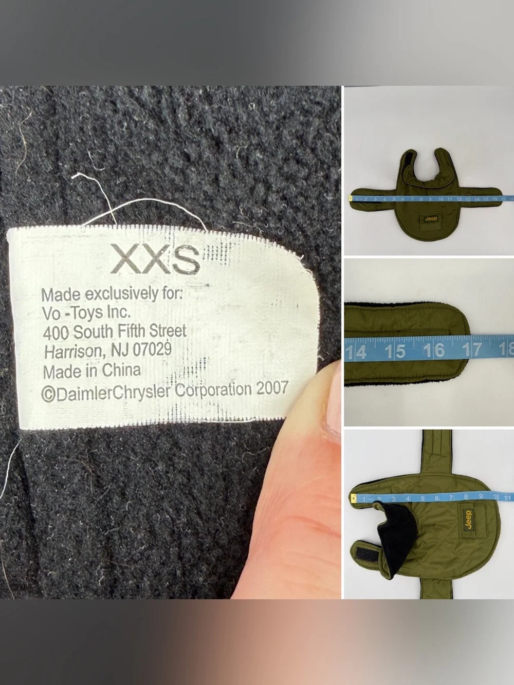 JEEP Chrysler Dog Coat Jacket Size XXS Army Green Warm Winter Puffer Hook & Loop
